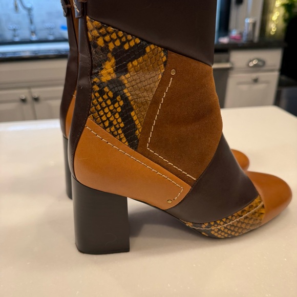 SEE BY CHLOE WOMEN'S BROWN TAN & SNAKE SKIN LEATHER ANKLE BOOTS US 7 EU 37 - Picture 5 of 13